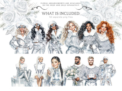 Silver Ice - Cozy Winter Clipart, Modern Holidays, Christmas | 50 PNG