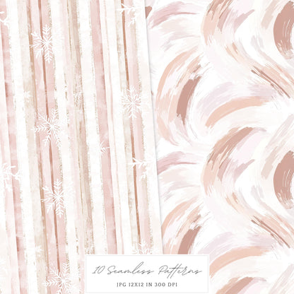 Winter Blush - Seamless Patterns, Rustic, Snowflakes | 10 JPEG