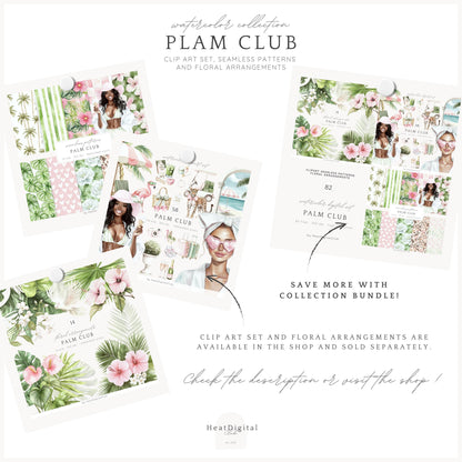 Palm Club - Seamless Palm Leaves Pattern, Tropical Summer | 10 JPEG