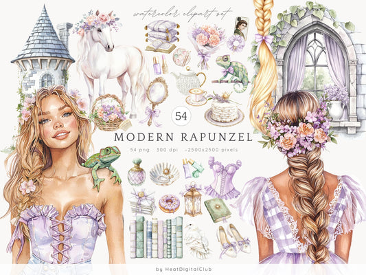 Modern Rapunzel -  Cottagecore Clip Art, Fantasy, Fairytale | 54 PNG