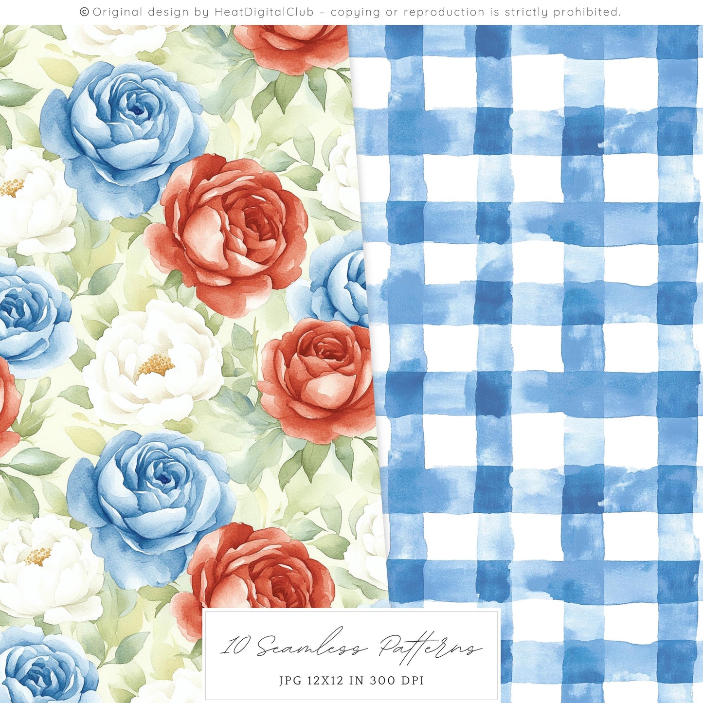 Americana Girl – Seamless Patterns, Gingham, Cherries, Florals | 10 JPG
