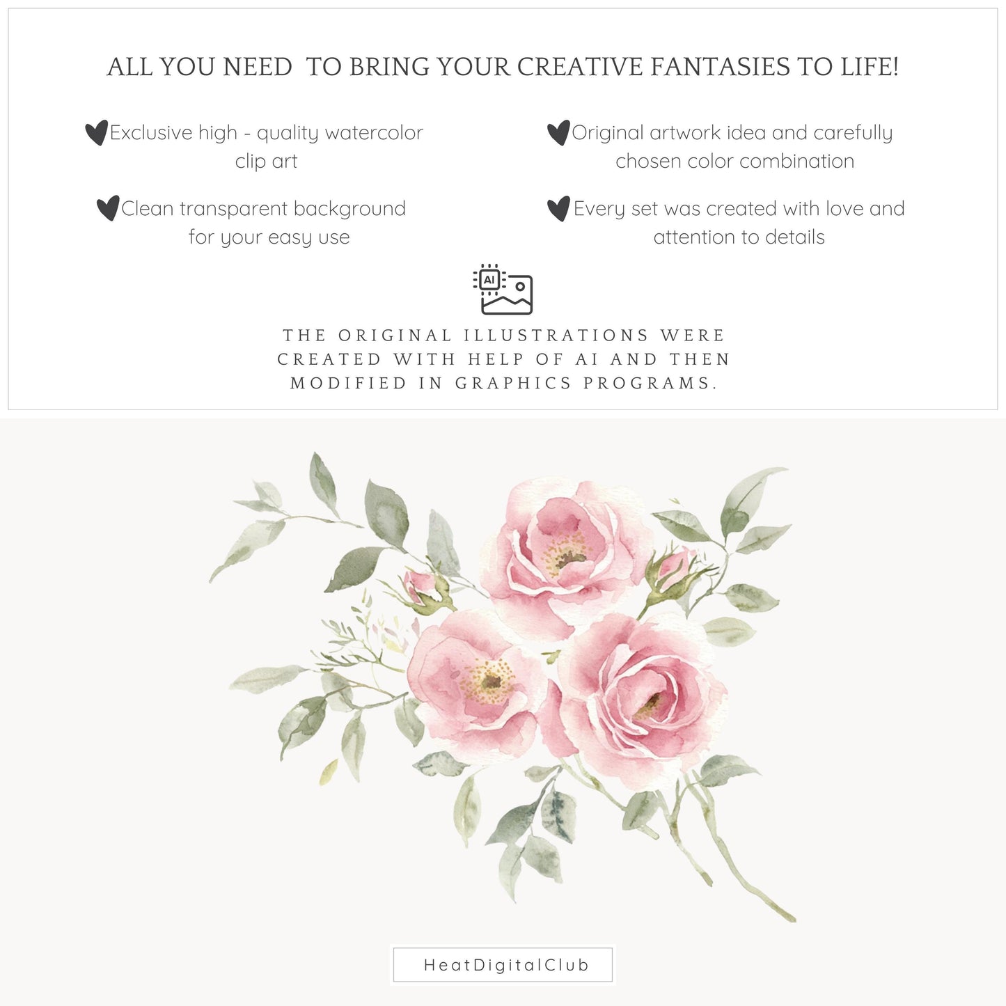 Amour Amour - Valentines Day Floral Arrangements Clipart, Pink Roses | 12 PNG