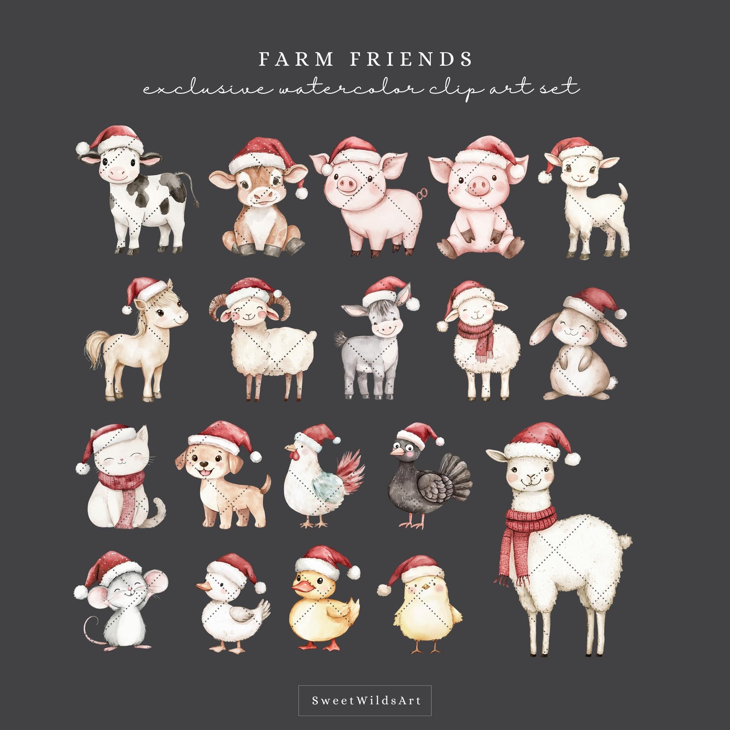 Farm Friends - Cute Xmas Animals, Christmas Babies Clipart, Winter Baby | 43 PNG