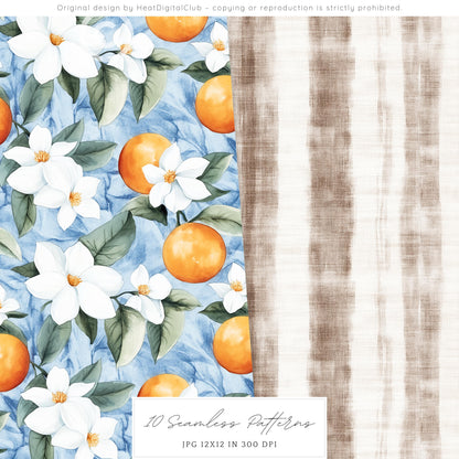 Sicilian Summer - Seamless Patterns, Italian Tile, Floral | 10 JPEG