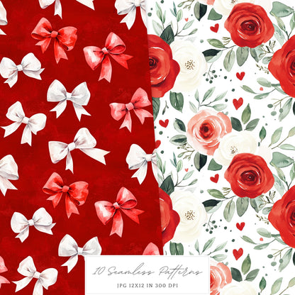 XOXO - Valentines Day Seamless Patterns, Romantic Love | 10 JPEG