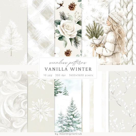Vanilla Winter - Seamless Patterns, Cozy, Snowflakes | 10 JPEG