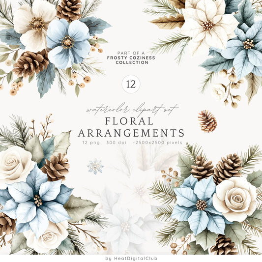 Frosty Coziness - Floral Arrangement, Cozy Winter Clipart, Cottagecore | 12 PNG
