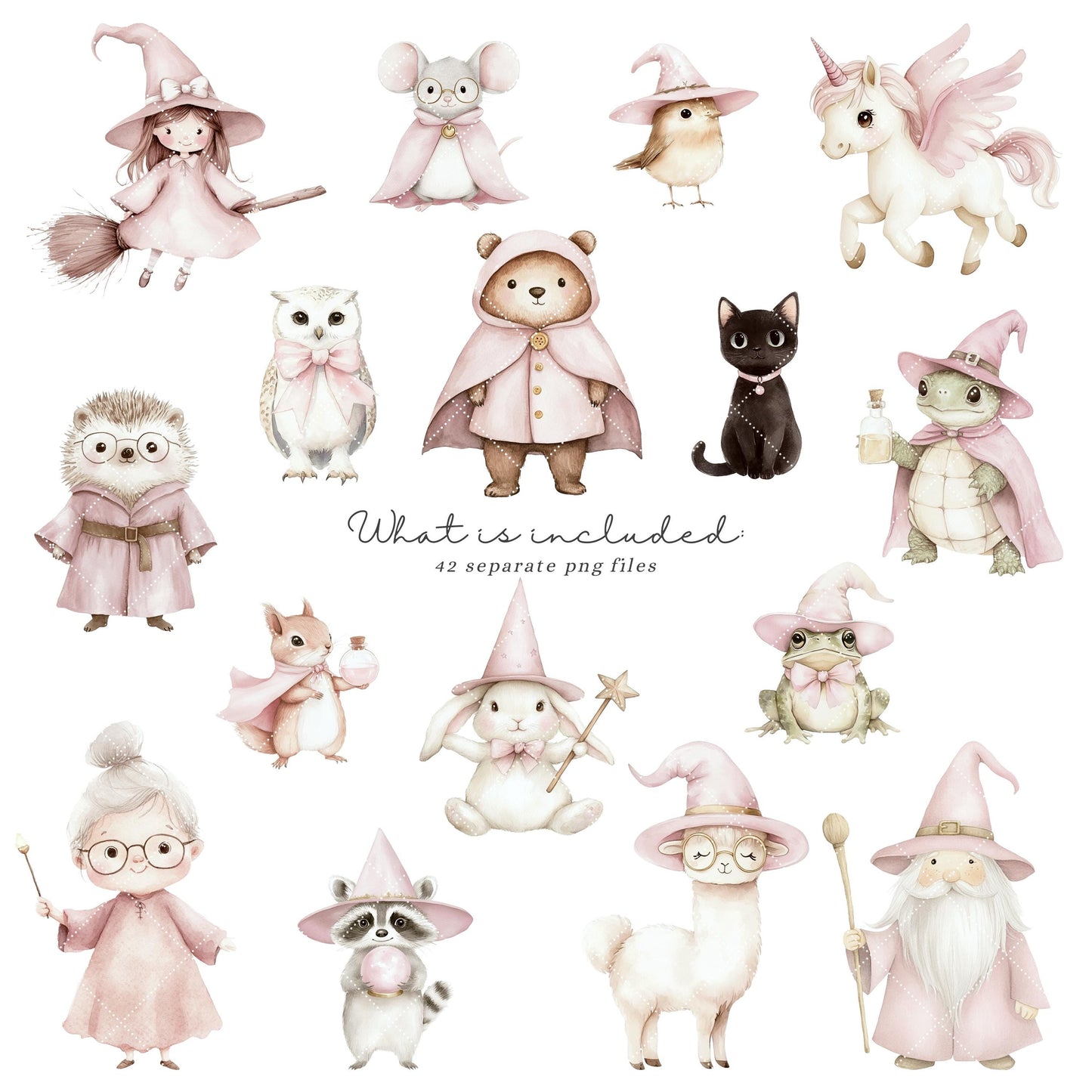 Pink Magic - Baby Animals Clipart, Cute Animal, Magic School, Wizard | 42 PNG