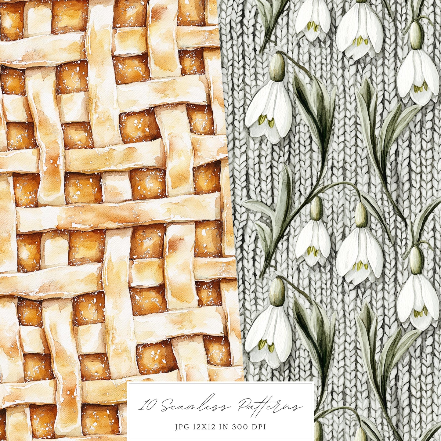 Early Spring - Seamless Patterns, Moody Pattern, Snowdrops | 10 JPEG