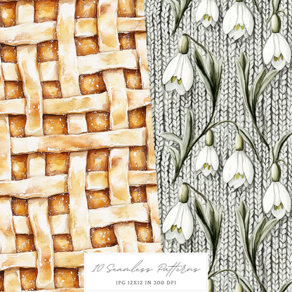 Early Spring - Seamless Patterns, Moody Pattern, Snowdrops | 10 JPEG