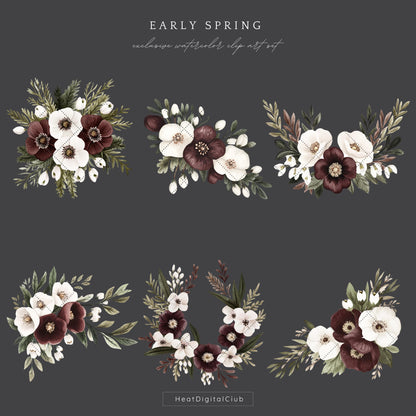 Early Spring - Floral Arrangements Clipart, Moody Flowers | 12 PNG