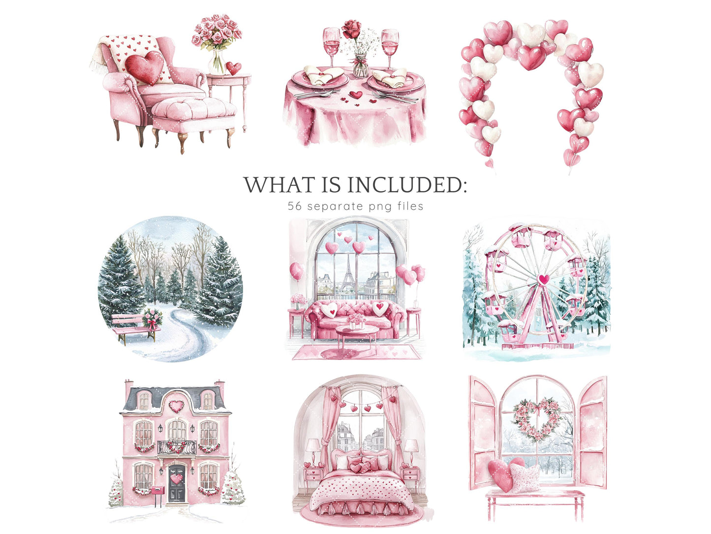 Amour Amour - Valentines Day Clipart, Romantic, Love, Balloons | 56 PNG