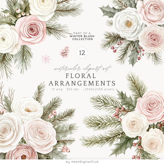Winter Blush - Floral Arrangement, Cozy Clipart, Cottagecore | 12 PNG