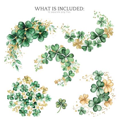Shamrock Party - Floral Arrangements Clipart, Clover, St Patricks Day | 12 PNG