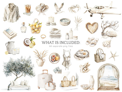 Ocean Breath - Neutral Summer Beach Clipart, Coastal Vacation | 60 PNG
