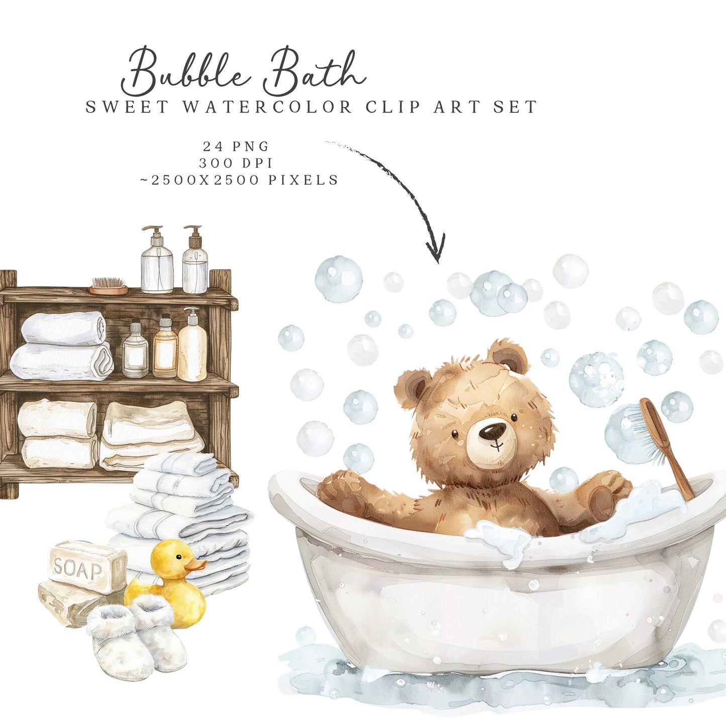 Bubble Bath - Animals Clipart, Bath Time, Rubber Duck, Cute  Baby Animals | 24 PNG