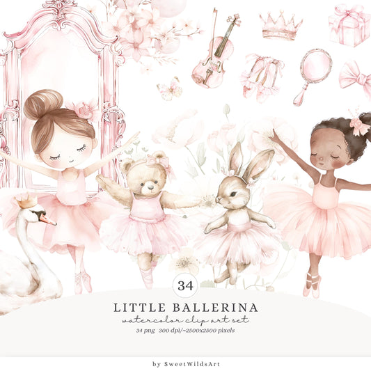 Little Ballerina - Swan Lake Clipart, Pink Ballet, Dusty Pink Flowers | 34 PNG