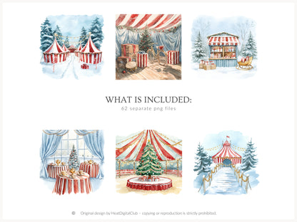 Holiday Circus - Christmas Clipart, Cute Festive Animals, Holiday Carnival  | 62 PNG