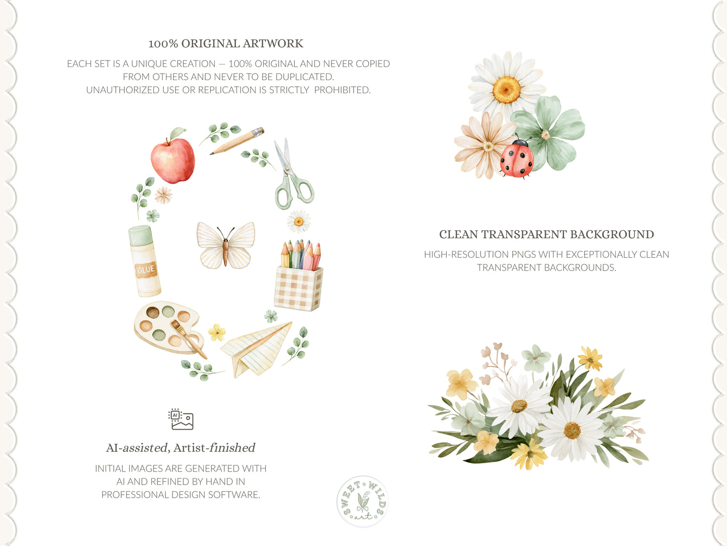 Back To School - Watercolor Floral Arrangements Clipart Bundle, School Additions | 26 PNG