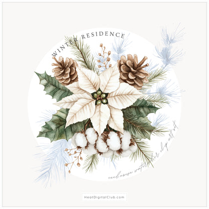 Winter Residence - Watercolor Floral Arrangements, Elegant Christmas Ornaments | 22 PNG