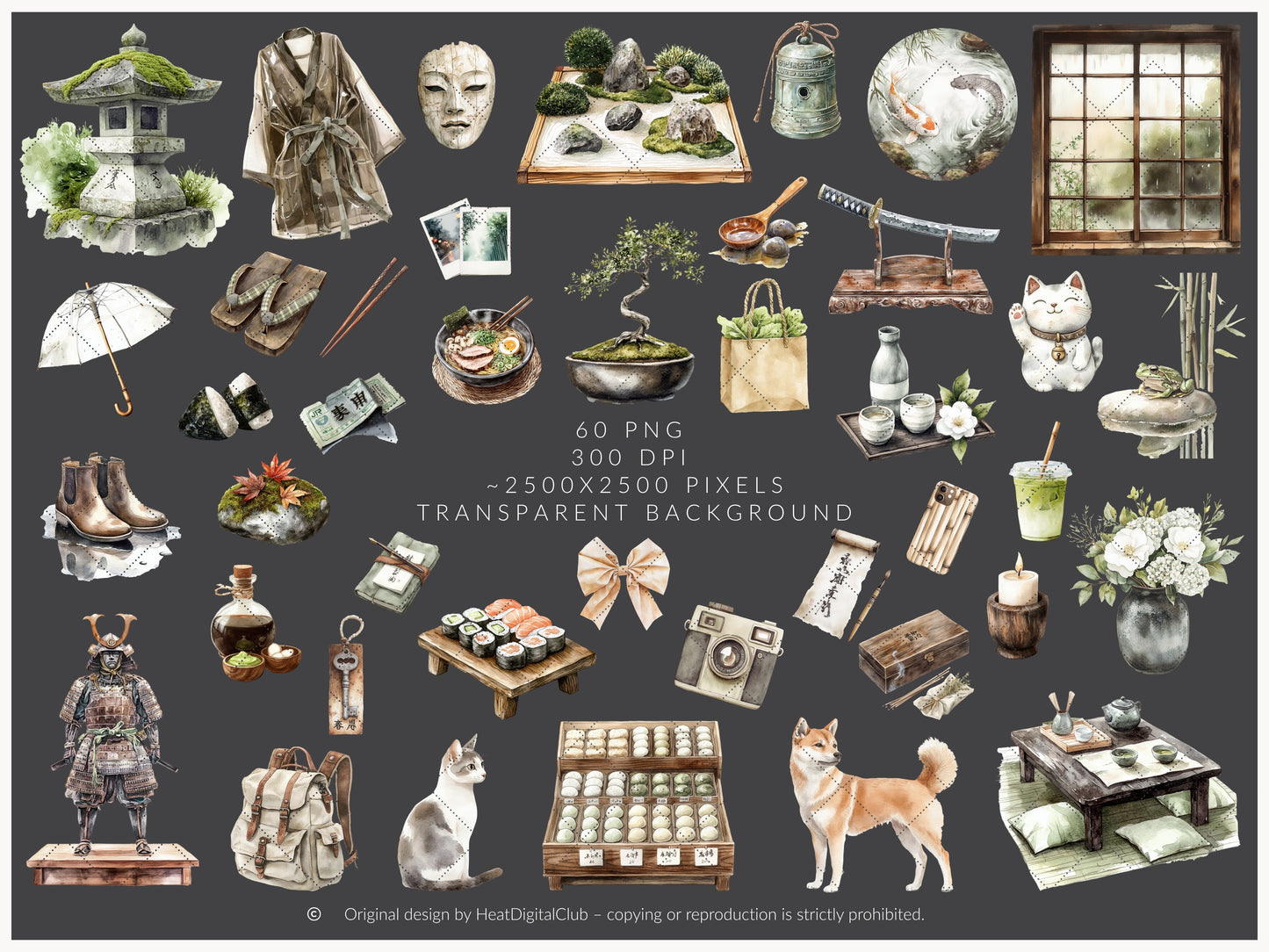 Rainy Kyoto - Japanese Aesthetic Clipart, Cozy Rainy City, Kyoto Travel, Japan | 60 PNG