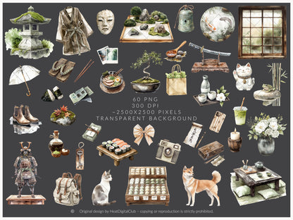 Rainy Kyoto - Japanese Aesthetic Clipart, Cozy Rainy City, Kyoto Travel, Japan | 60 PNG