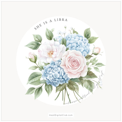 She is a Libra - Floral Arrangements, Zodiac, Elegant Rose & Hydrangea, Gemstones | 20 PNG
