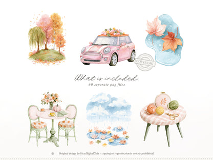 Joyful Fall - Clipart, Bright Autumn, Cozy Autumn Clipart, Colorful Fall | 60 PNG