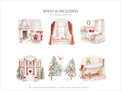 Heart to Heart - Valentine's Day Clipart, Cute Animals, Hearts, Bows, Romantic Love | 70 PNG