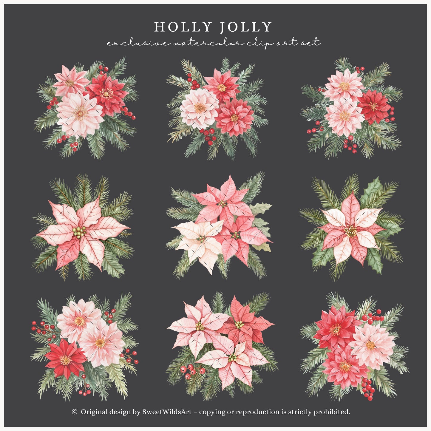 Holly Jolly - Christmas Floral Arrangements Clipart, Holiday Poinsettia,  Greenery | 22 PNG