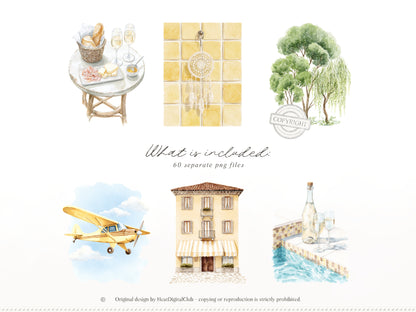 Summer Aperitivo - Italian Lemon Clipart, Limoncello Aesthetic, Citrus, Mediterranean Travel | 60 PNG