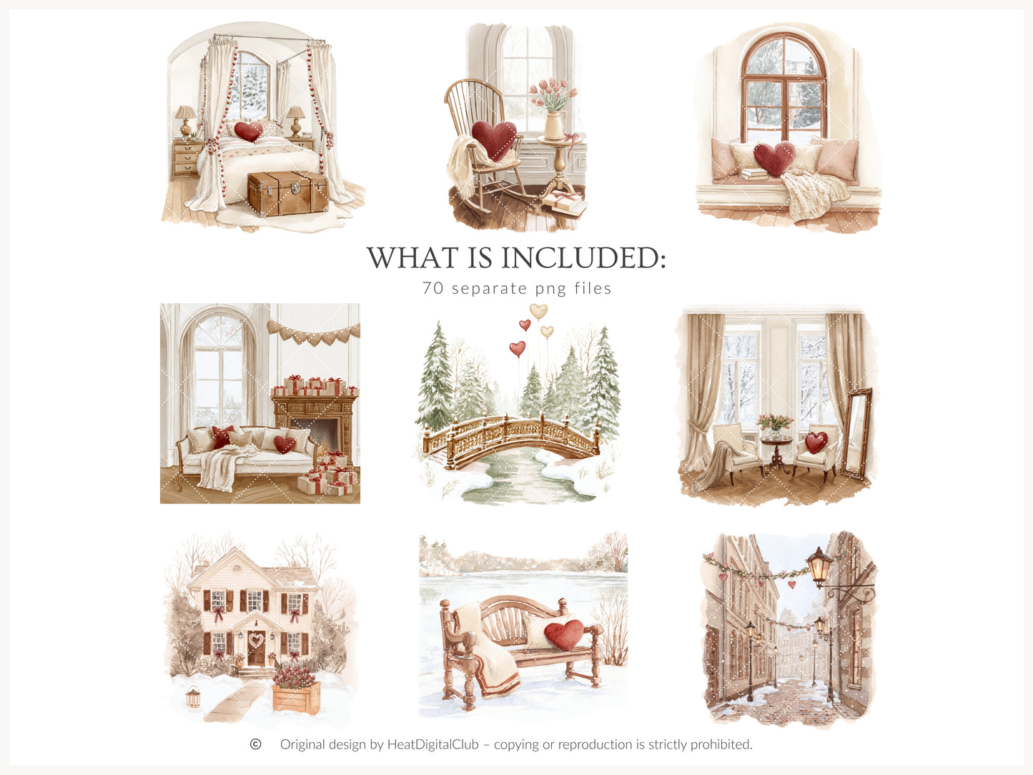 Cherry in Love - Valentine's Day Clipart, Cute Animals, Hearts, Cupcakes, Romantic Love | 70 PNG