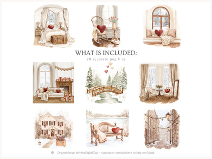 Cherry in Love - Valentine's Day Clipart, Cute Animals, Hearts, Cupcakes, Romantic Love | 70 PNG