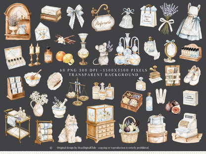 Atelier Des Senteurs - Watercolor French Perfume Clipart, Perfume Boutique | 60 PNG