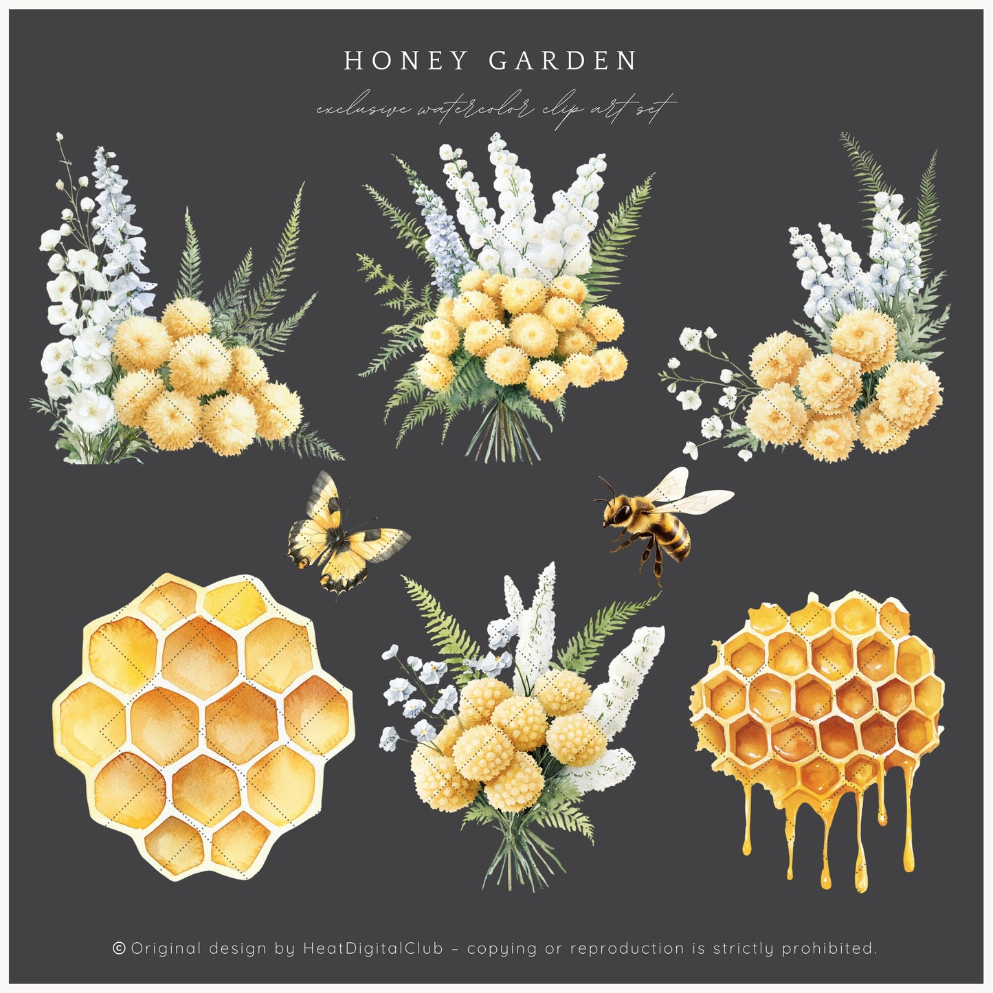 Honey Garden - Floral Arrangements, Yellow Bee Flowers, Chrysanthemum | 16 PNG