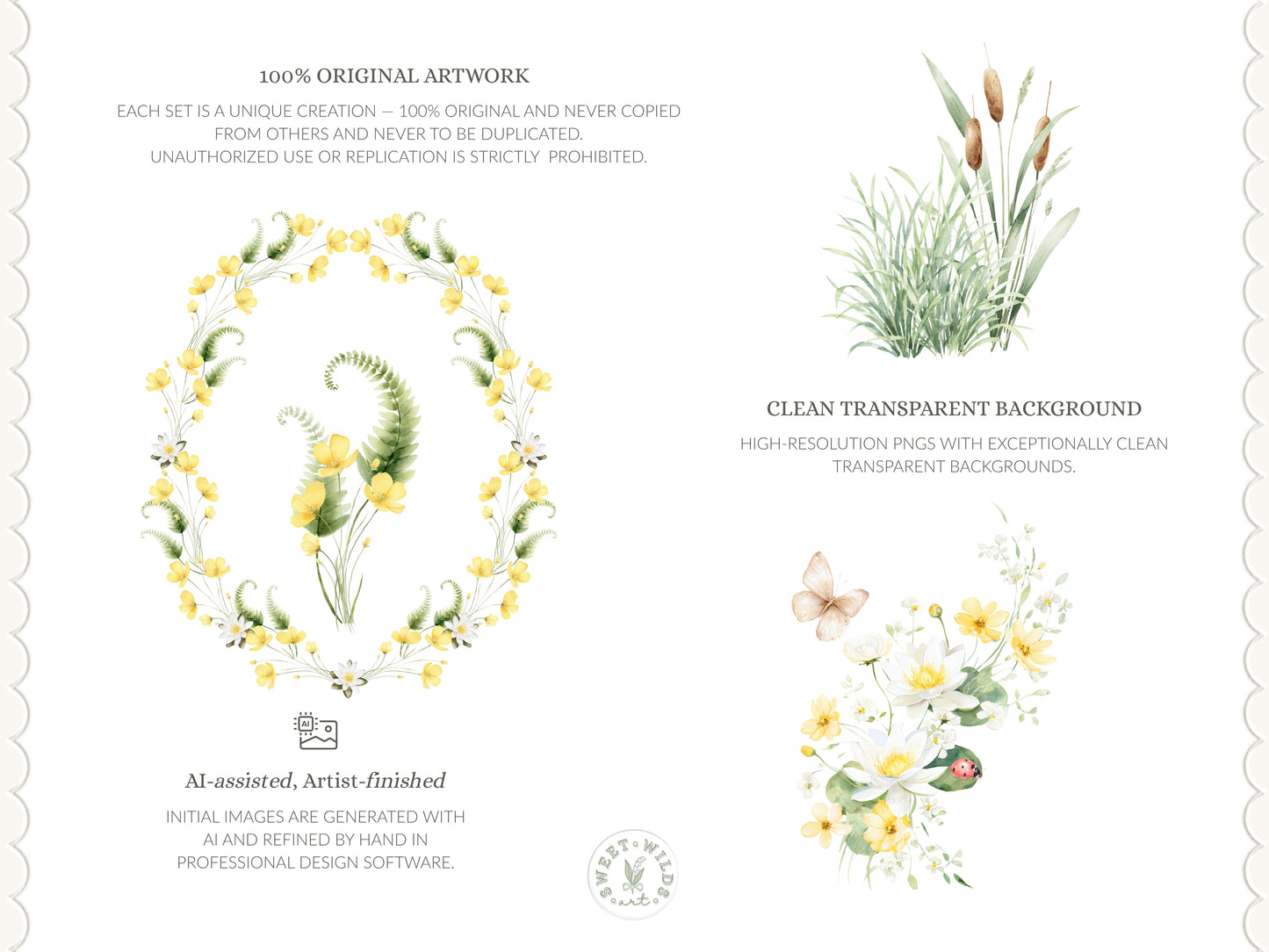River Meadow - Floral Arrangements Clipart, Meadow Flowers, Water Lily, Botanical, Spring Summer | 24 PNG