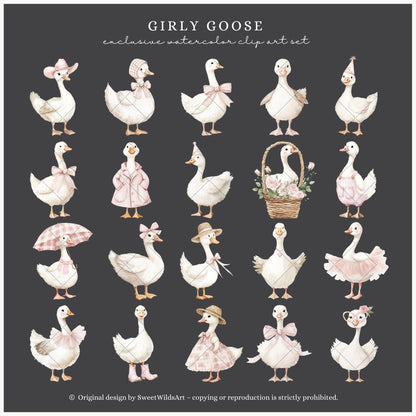 Girly Goose - Pink Silly Goose, Coquette Nursery, Boho Baby Shower | 44 PNG