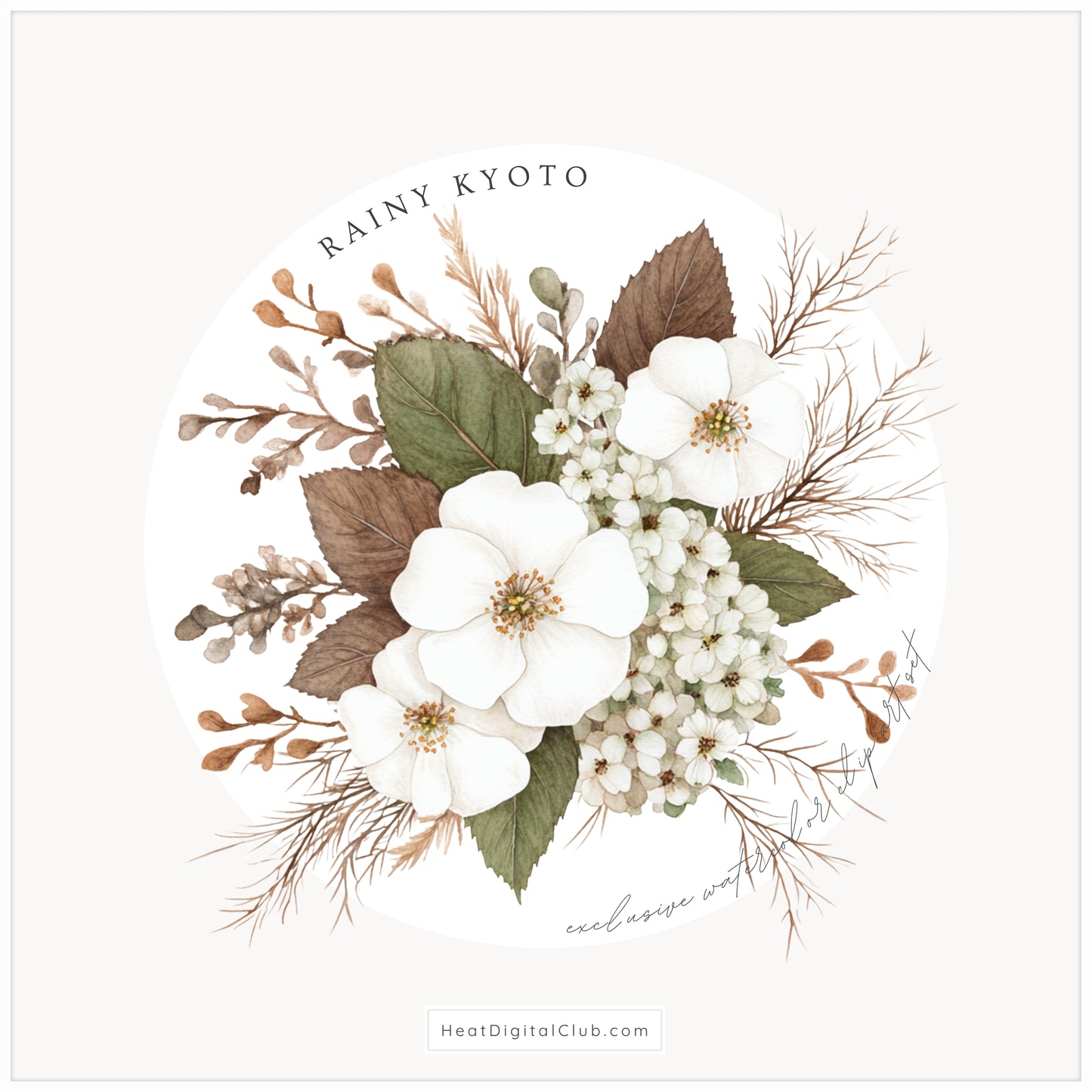 Rainy Kyoto - Floral Arrangements, White Elegant Flowers, Japanese Botanical | 12 PNG