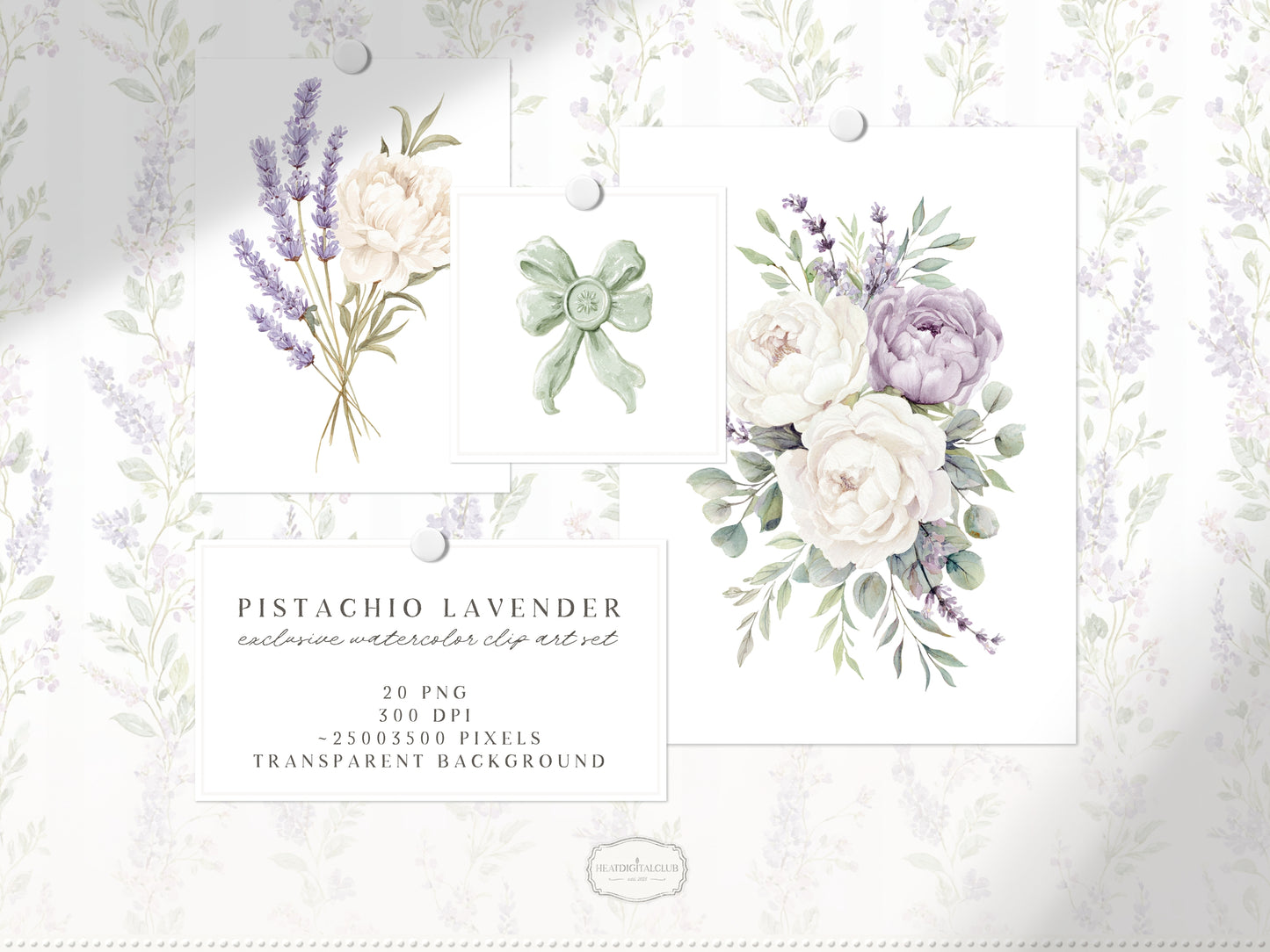 Pistachio Lavender - Floral Arrangements Clipart, Ivory Peony & Lavender Bouquet, Spring French Botanical | 20 PNG