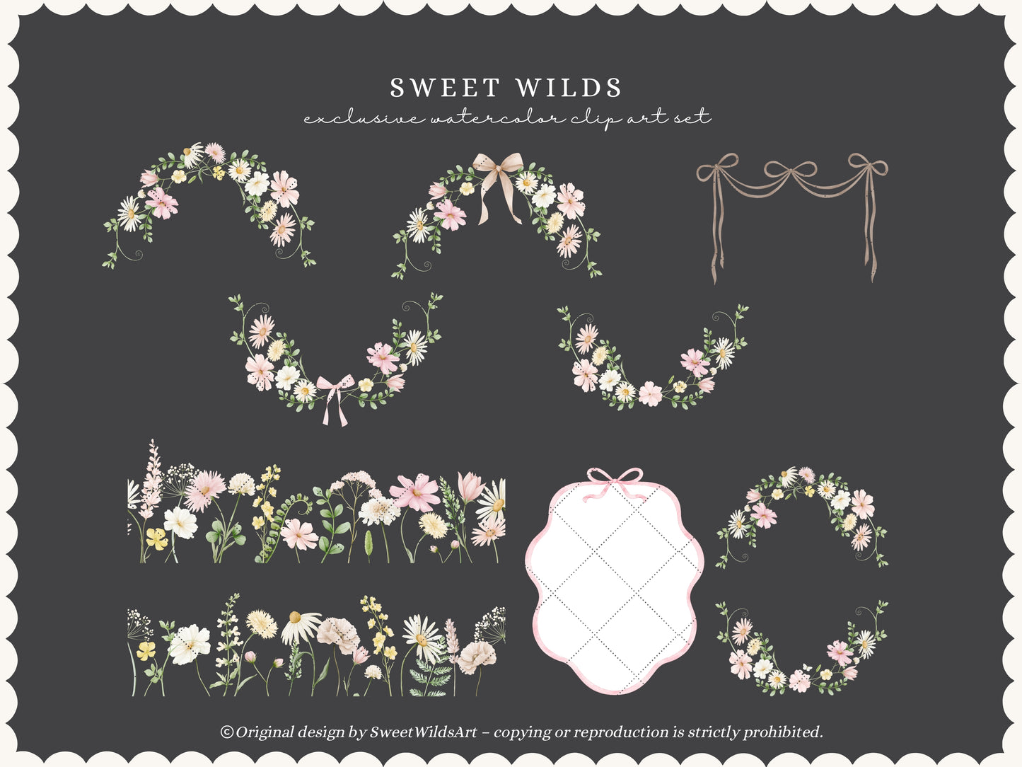Sweet Wilds - Wildflowers Clipart, Meadow Flowers, Coquette Floral, Pink Ivory Flowers, Baby Shower | 70 PNG/JPEG