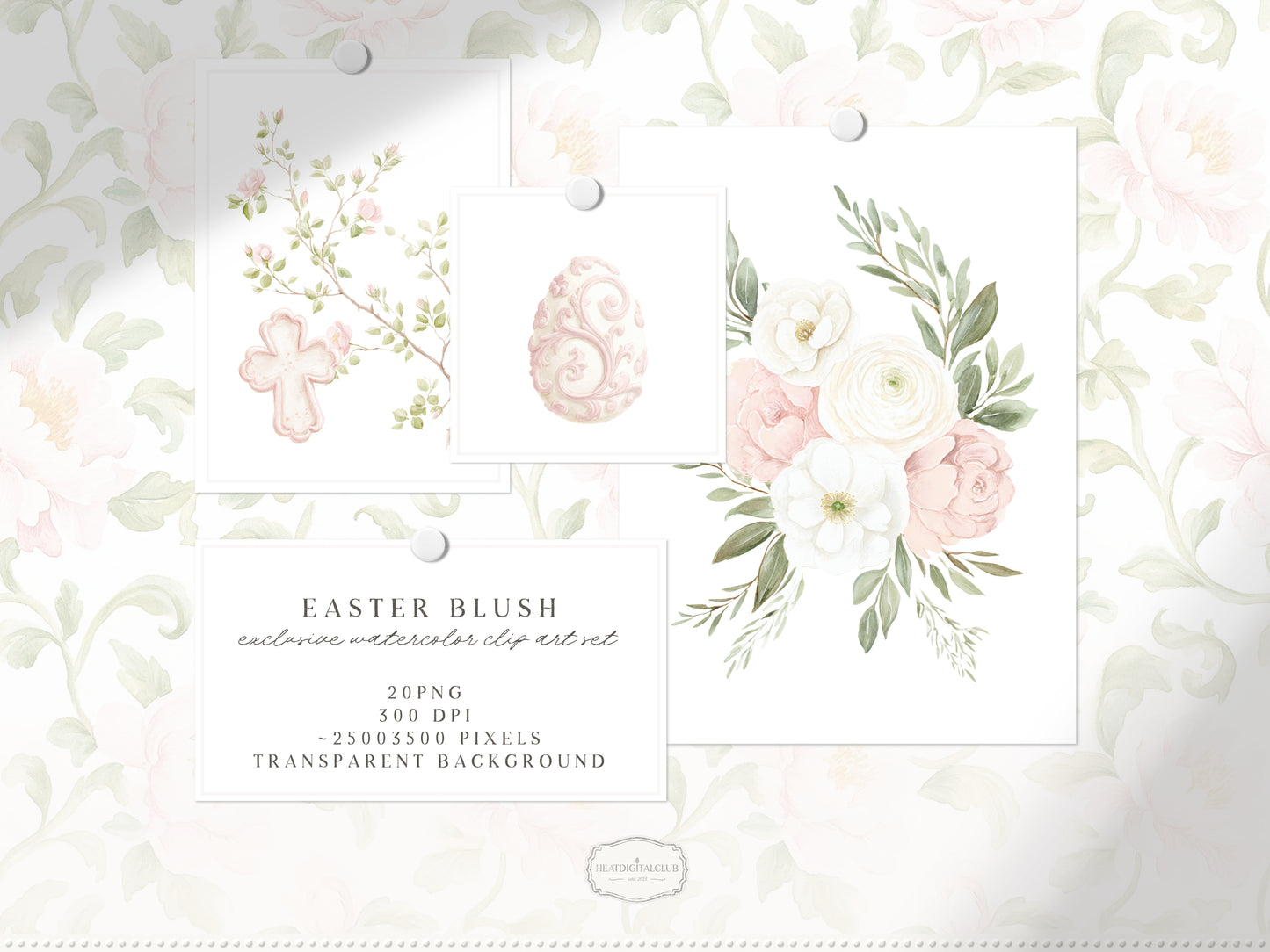 Easter Blush - Floral Arrangements Clipart, Pink Roses Bouquets, Spring Floral, Elegant Easter | 20 PNG