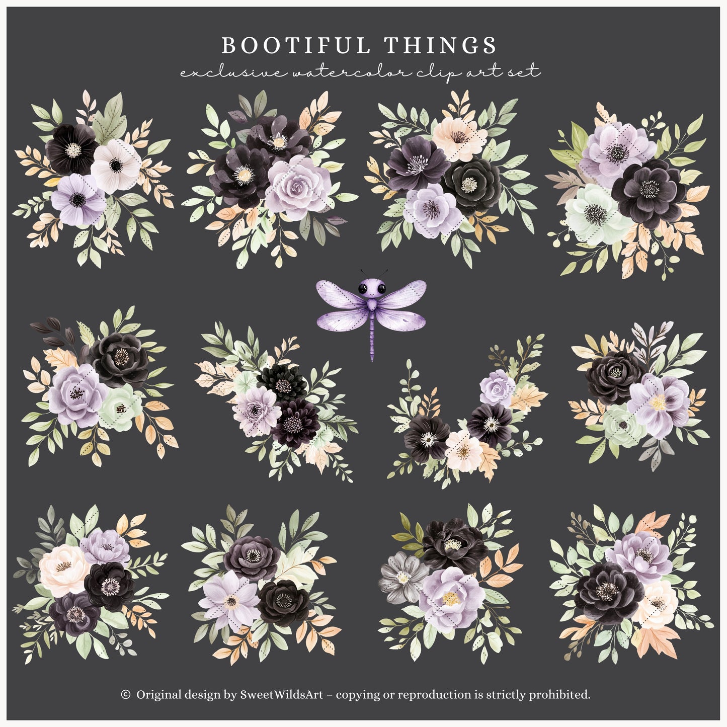 Bootiful Things - Floral Arrangements, Halloween Spooky Cute Bouquets | 25 PNG
