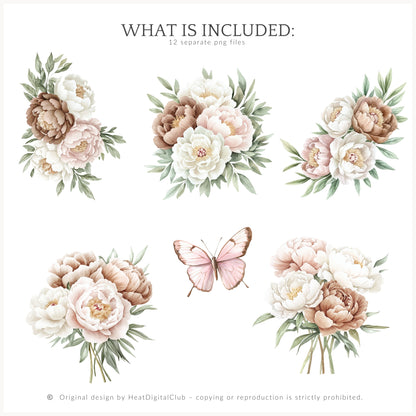 Blush Academia - Floral Arrangements, Peonies, Light Academia Flowers | 12 PNG