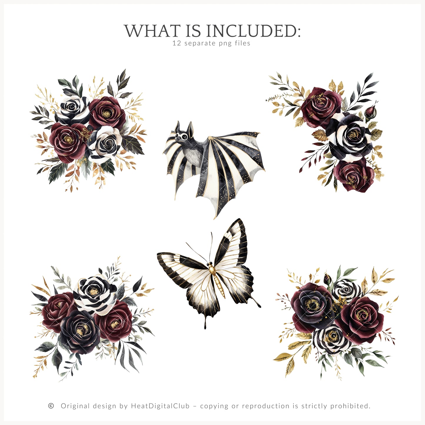 Dark Circus - Floral Arrangements Clipart, Gothic Rose, Halloween Bouquets | 12 PNG
