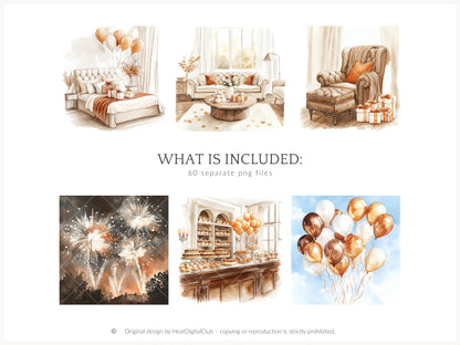 Born In Fall - Birthday Girl Clipart, Autumn Balloons, Cakes and Gifts, Party | 60 PNG
