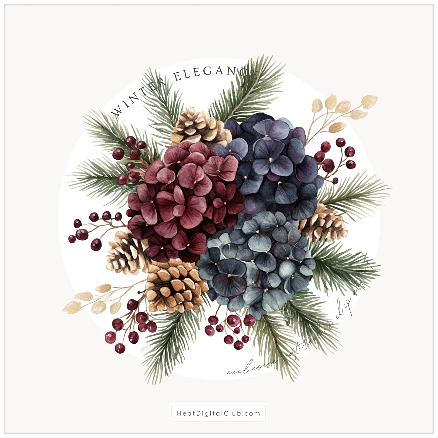 Winter Elegance - Watercolor Floral Arrangements, Christmas Hydrangea | 23 PNG