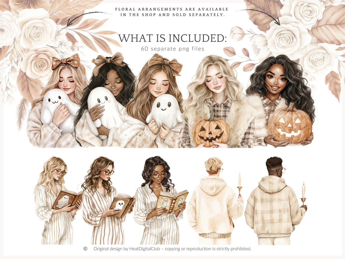 Cozy Haunt - Soft Halloween, Neutral Clipart, Autumn Ghost, Spooky | 60 PNG