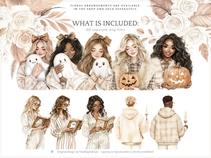 Cozy Haunt - Soft Halloween, Neutral Clipart, Autumn Ghost, Spooky | 60 PNG