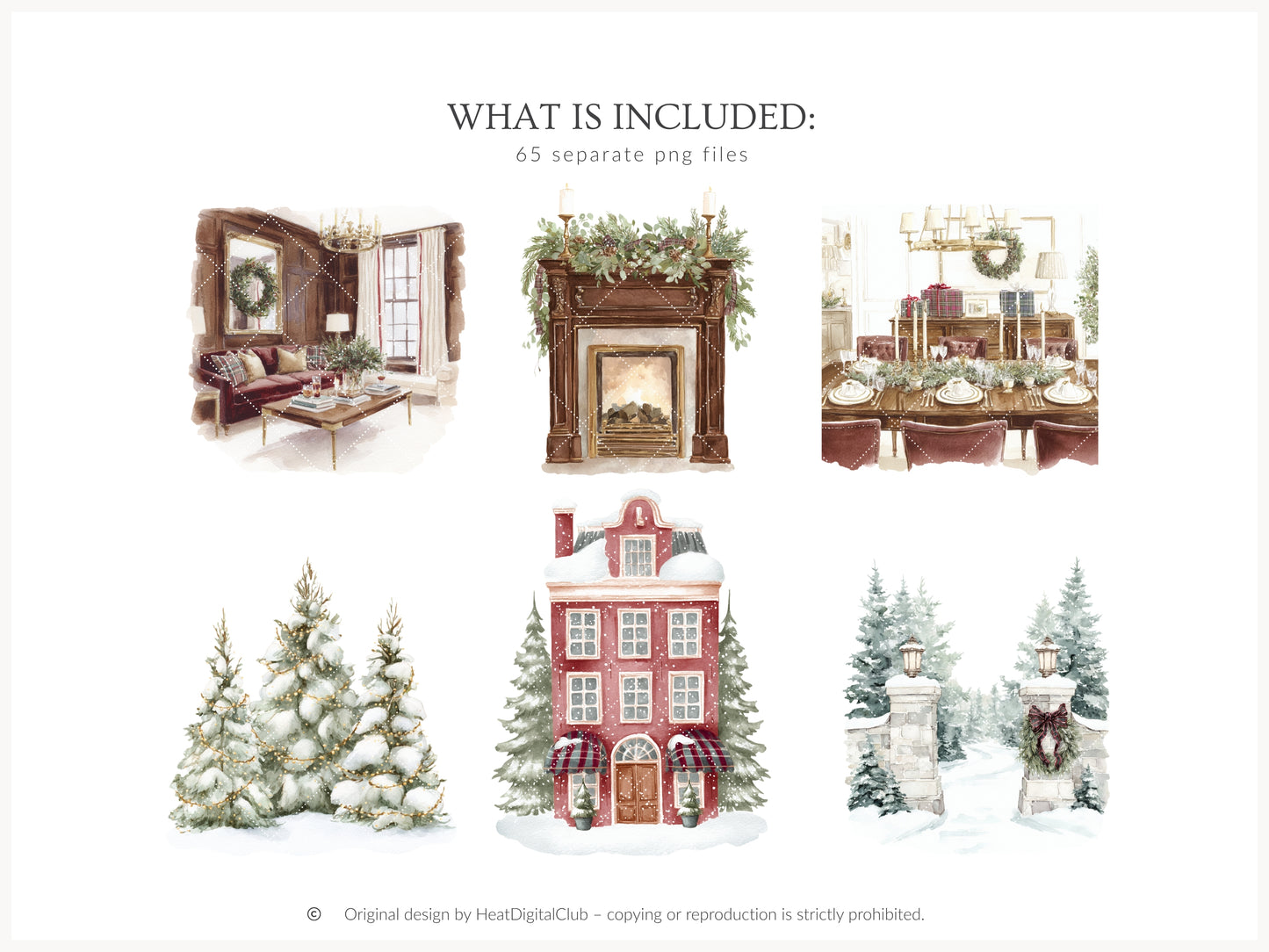 Velvet Noël - Clipart, Cozy Winter Holiday, Christmas, Grandmillennial Cottagecore | 65 PNG