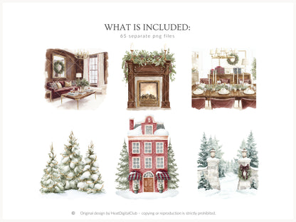 Velvet Noël - Clipart, Cozy Winter Holiday, Christmas, Grandmillennial Cottagecore | 65 PNG